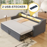 thumbnail of Ausziehbett 90/180x190 cm mit LED, USB-Anschluss und Stauraum – modernes 3-in-1 Schlafsofa aus Leinenstoff Dunkelgrau
