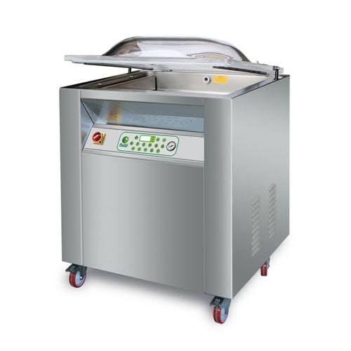 Macchina confezionatrice sottovuoto a campana digitale programmabile su mobile con ruote, camera da cm.72x57x22h, barre saldanti 70 cm -mod.CAM700CTOP