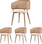 thumbnail of Esszimmerstuhl Set 4 Rattan Rückenlehne PU Leder Sitzkissen Beige+Braun 51x47x79 cm rutschfeste Füße Metallbeine Holzoptik