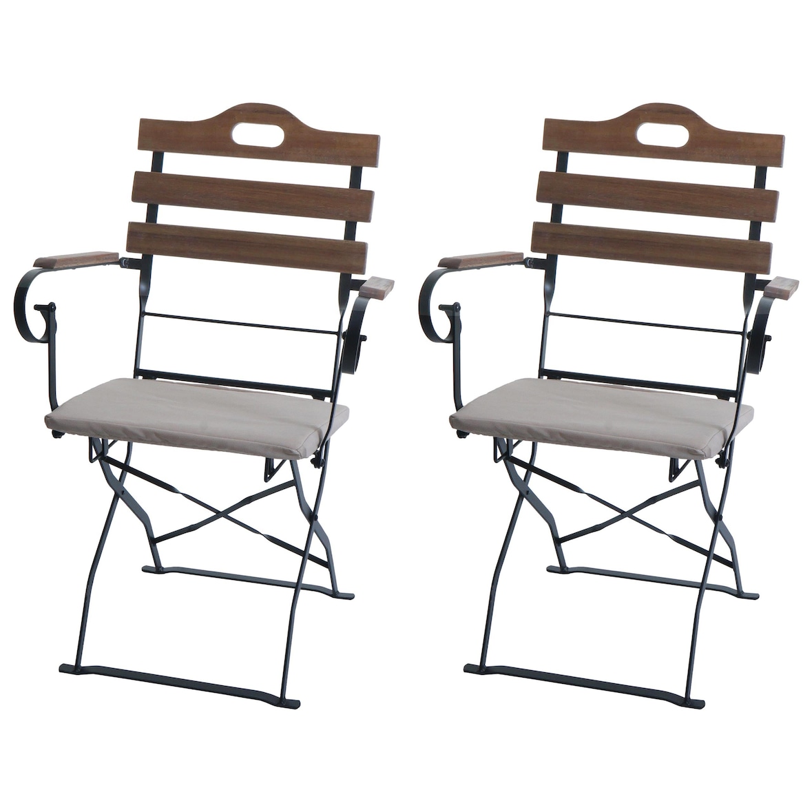 2er-Set Biergartenstuhl HWC-J40, Klappstuhl Gartenstuhl, Gastronomie-Qualität Akazie ~ hellbraun, Polster beige