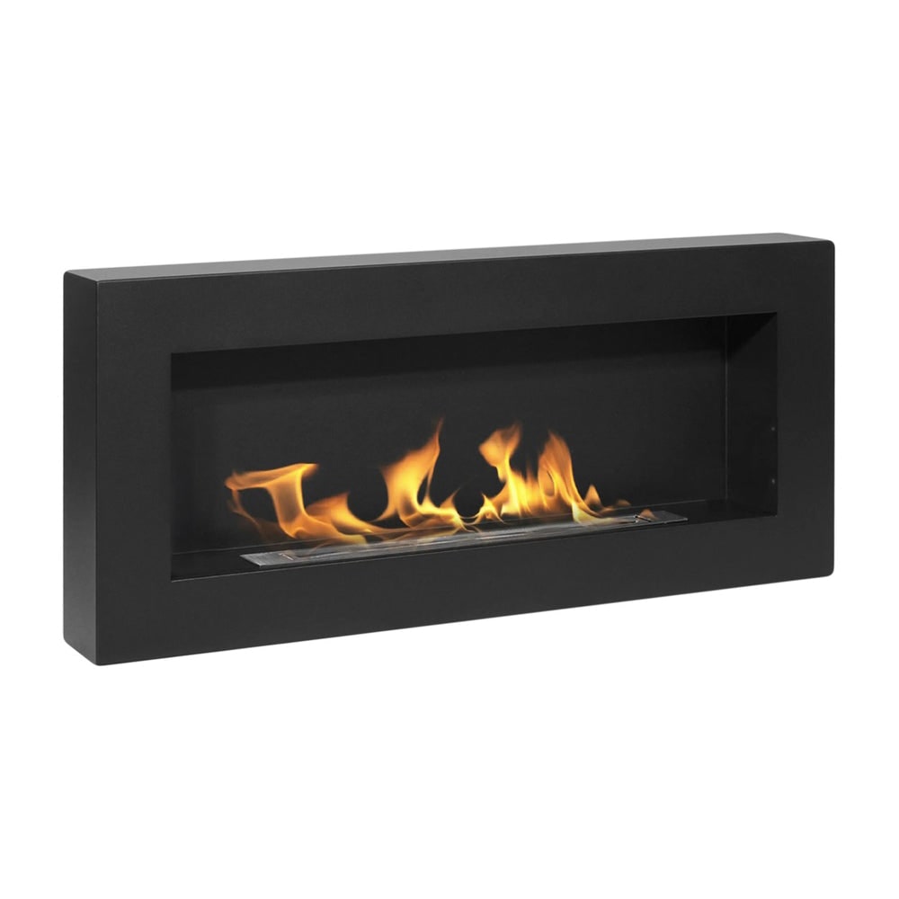 Lareira de bioetanol de parede Siena preta, 90 cm de comprimento x 12 cm de profundidade x 40 cm de altura.