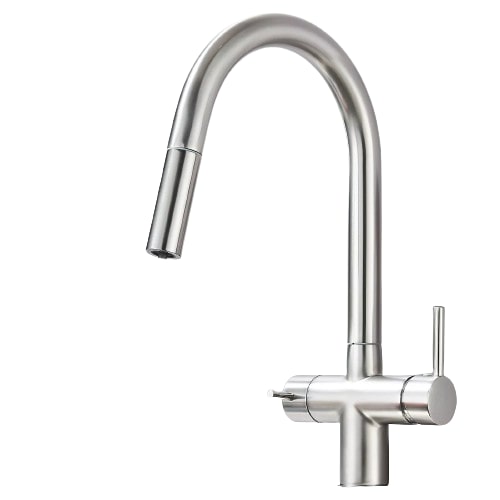 Jana | Grifo extraíble de 3 vías premium plata cepillada | de ósmosis de acero inoxidable para cocina | 360 grados con filtro 3 conexiones arco alto |