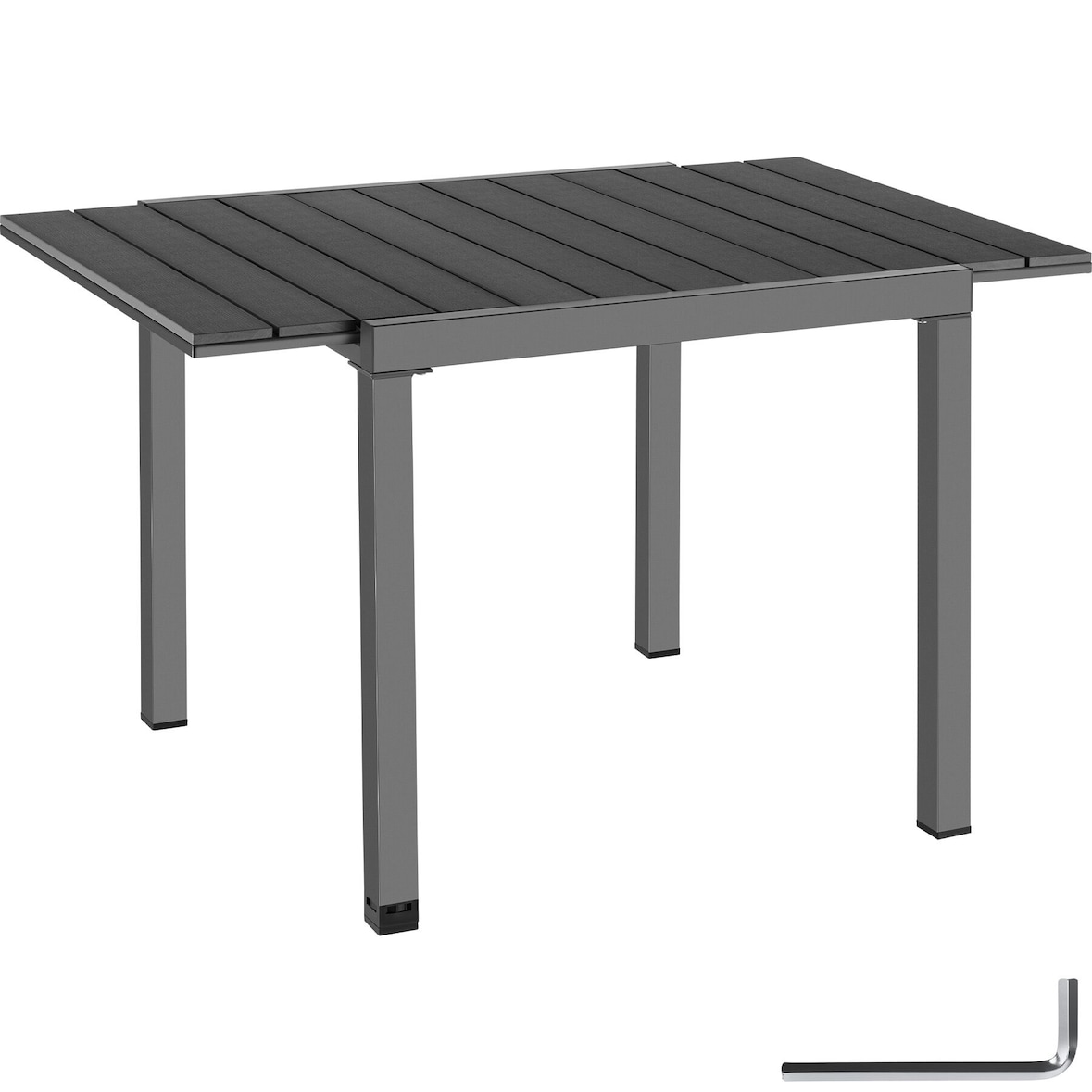 tectake Gartentisch Inca Aluminium, ausziehbar, Holzoptik  schwarz - 406516