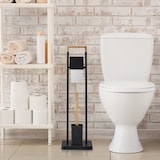 thumbnail of Relaxdays WC Garnitur, Bambus, Edelstahl, stehender Klopapierhalter, Toilettenbürste mit Bürstenhalter, schwarz/natur