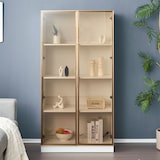 thumbnail of Glasvitrinenschrank 80x40x160 cm mit LED-Beleuchtung, verstellbaren Regalen, Doppelöffnung, modernes Design, braunes Glas,weiß für Wohnzimmer und Büro
