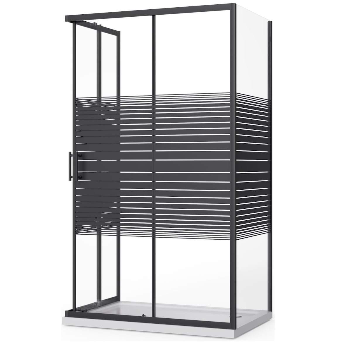 Box Doccia 80x120x80 Scorrevole Reversibile 3 Ante H190 Vetro Temperato 6mm Cabina Doccia Cristallo Serigrafato  - Nero