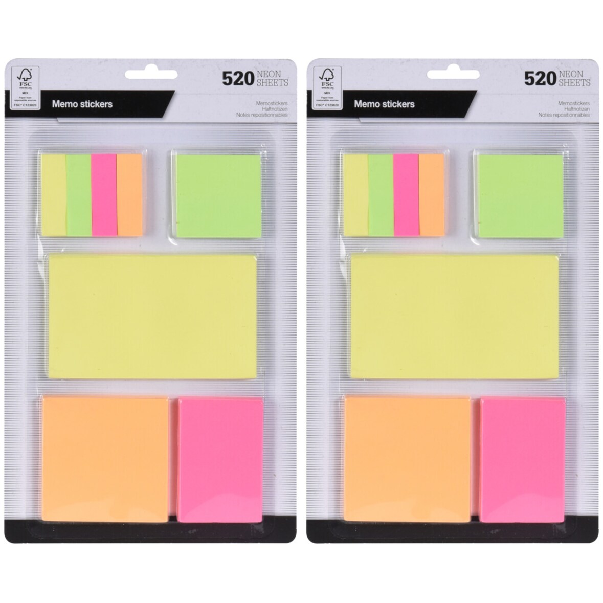 Haftnotiz Klebezettel Haftzettel 1040 Stk. div. Größen Neonfarben Sticky Notes
