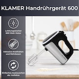 thumbnail of KLAMER Handrührgerät, 600 Watt Handrührer mit Turbostufe, 5 Stufen Handmixer mit Schneebesen und Knethaken aus Edelstahl