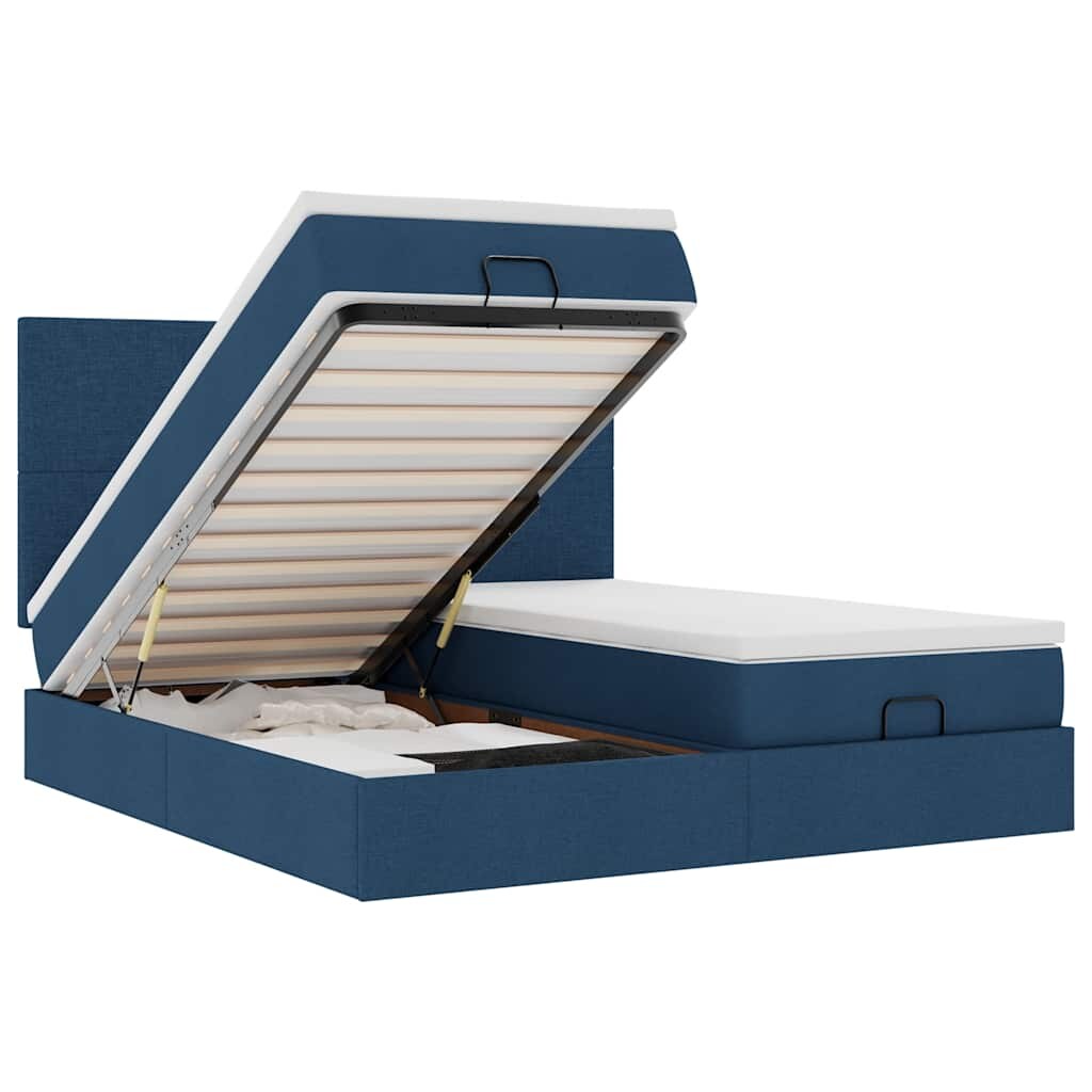 vidaXL Ottoman-Bett mit Matratzen & LEDs Blau 180x200 cm Stoff