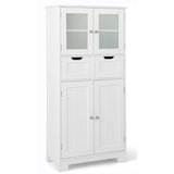 thumbnail of COSTWAY Badezimmerschrank mit 2 Schubladen und 4 Türen, Badezimmerschrank mit verstellbaren Einlegeböden (weiß)