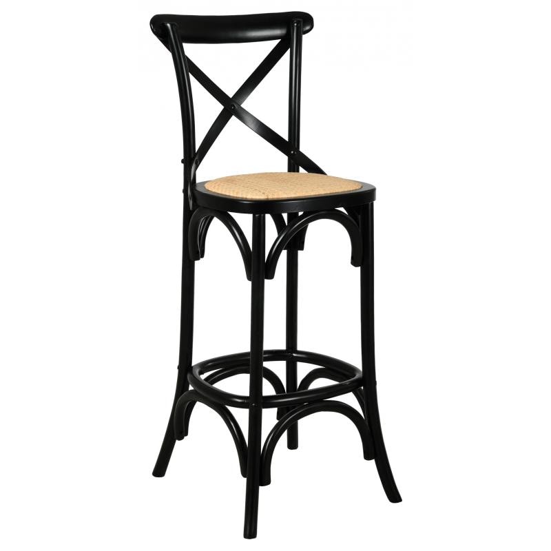 Aubry Gaspard - Tabouret de bar en bouleau laqué et rotin - 47 x 49 x 113 #H siège 73