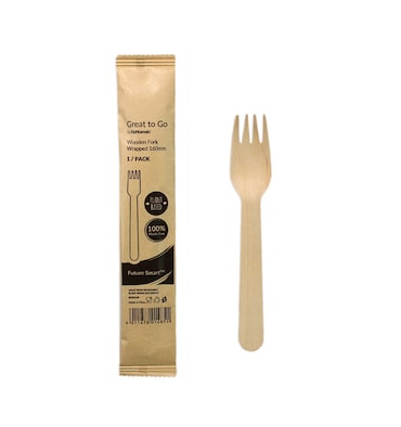 MONOUSO - Forchetta di Legno Imbustata 16cm (25 Pezzi)