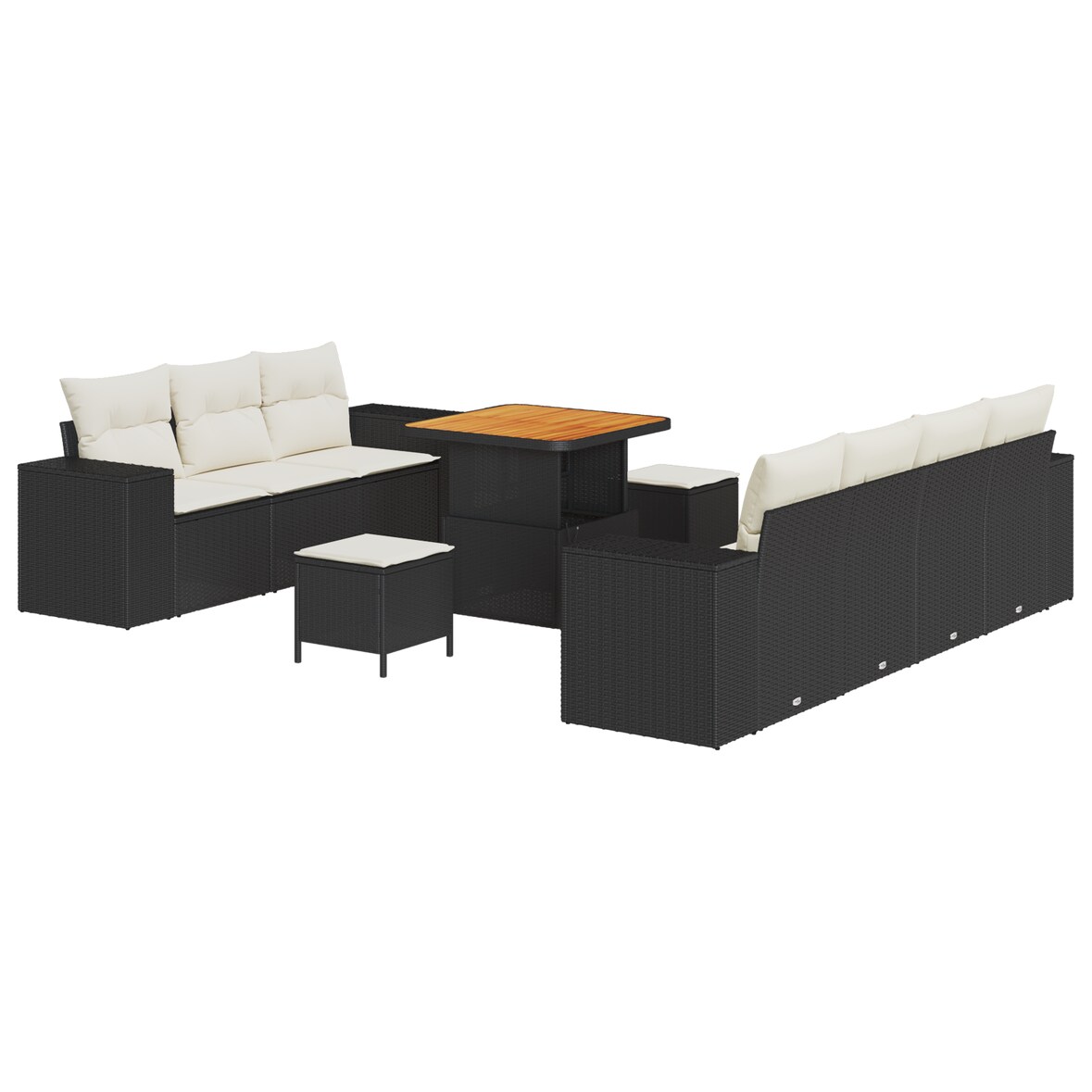 vidaXL 10-teiliges Garten Sofa Set mit Kissen Schwarz Poly Rattan Akazie