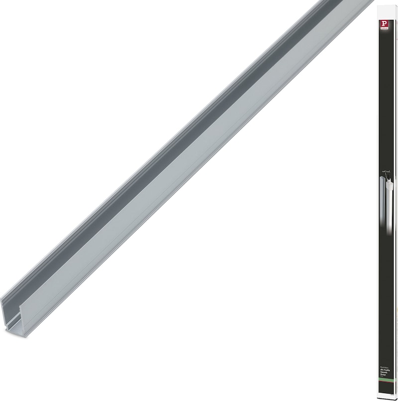 Un profilé en aluminium gris avec une rainure.