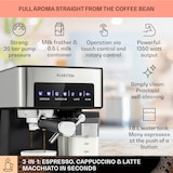 thumbnail of Arabica Comfort Siebträgermaschine 1350W 20 Bar 1,8l Touch-Bedienfeld Silber-Metallic