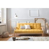 thumbnail of SalesFever Schlafsofa mit Armlehnen | 3 Funktionen | Bezug Strukturstoff | Gestell Massivholz Eukalyptus | B 190 x T 85 x H 81 cm | senfgelb