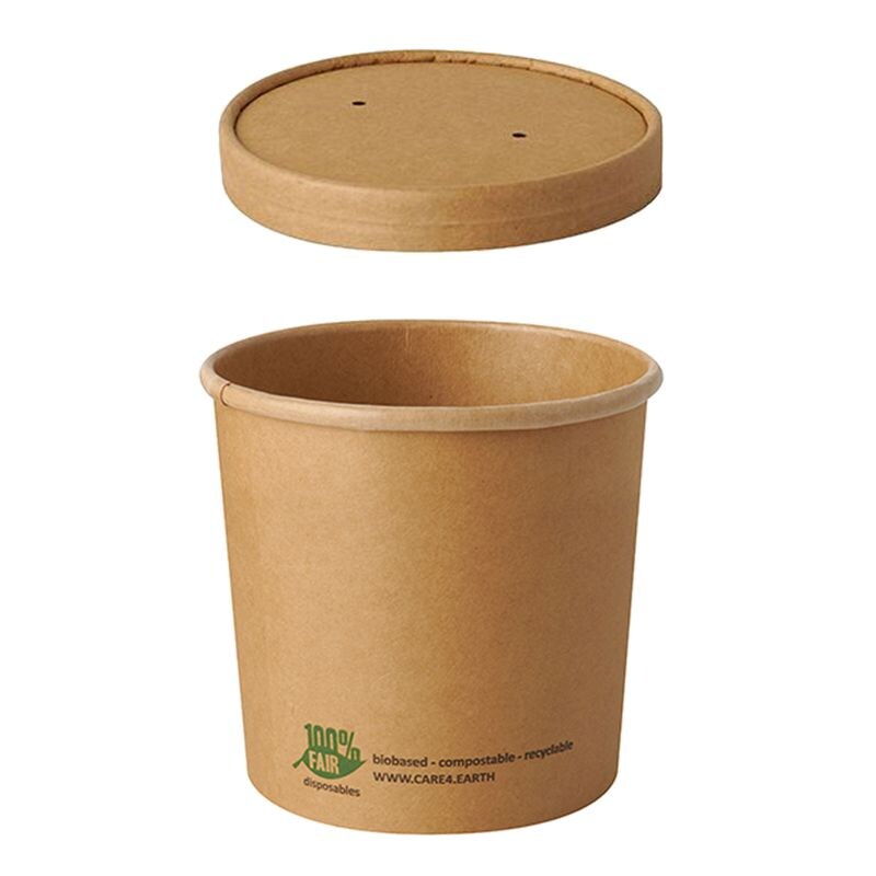 500 Bio Suppenbecher + Deckel To Go, Pappe `pure` rund 760 ml braun `100% Fair`
