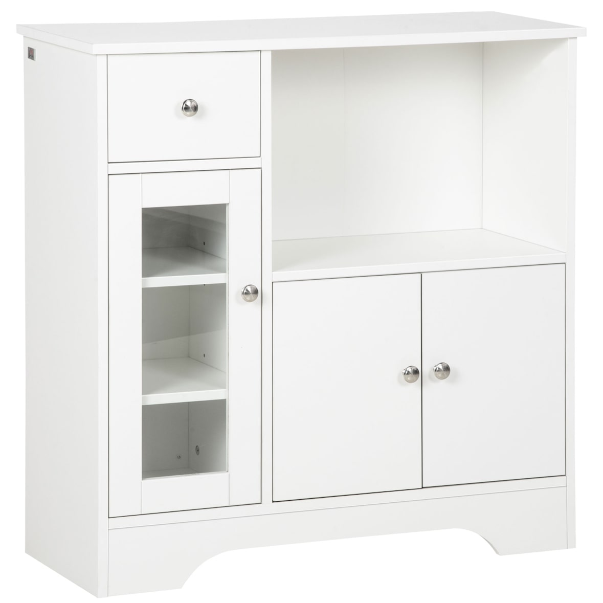 HOMCOM aparador de cocina moderno con puerta de vidrio cajón estante abierto y baldas ajustables mueble auxiliar de almacenaje para comedor 80x30x82cm