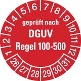 thumbnail of Prüfplakette ab 26, DGUV Regel 100-500, rot/weiß, Folie, Ø 30 mm - Bogen = 10 Plaketten - 30 mm Folie selbstklebend