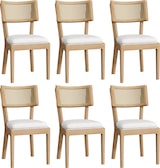 thumbnail of Esszimmerstuhl Set 6er Massivholz Rattan Rückenlehne Leinen Sitzkissen Holzfarben 88x58x50 cm modern stabil atmungsaktiv