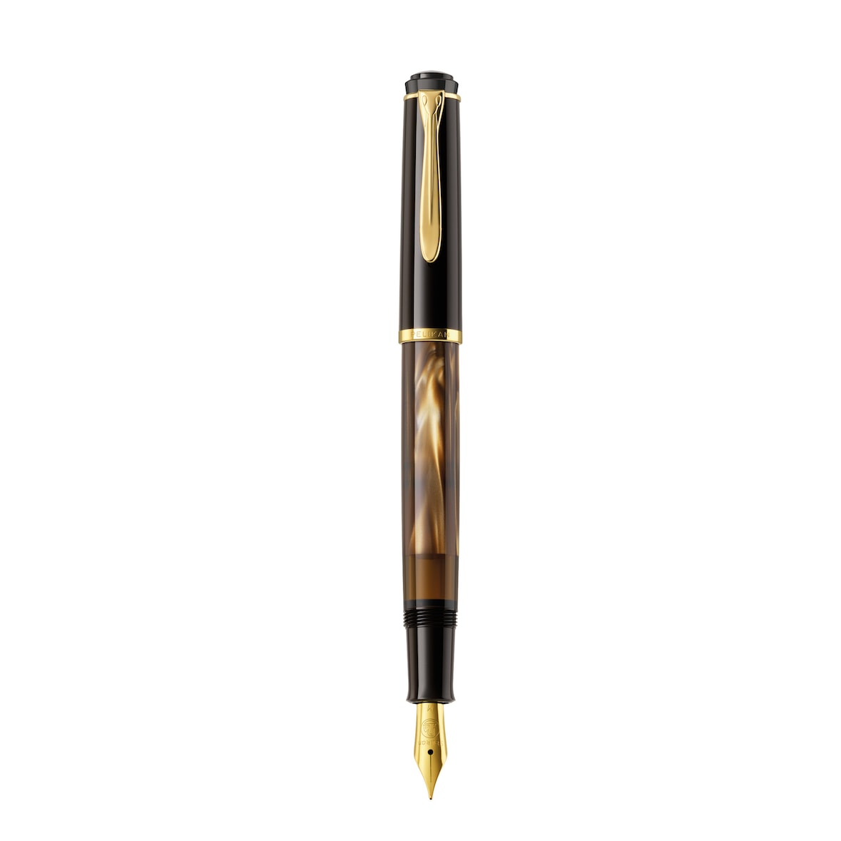 Pelikan M200, Schwarz, Braun, Gold, Marmorfarbe, Integriertes Befüllsystem, Harz, Gold, Kursiv nib, Gold, Edelstahl