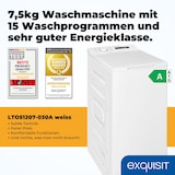 thumbnail of Exquisit Waschmaschine 7,5kg, Toplader, Waschmaschine schmal, Energieklasse A, 1200 U/Min, Startzeitvorwahl, Kurzprogramm, LTO51207-030A weiss