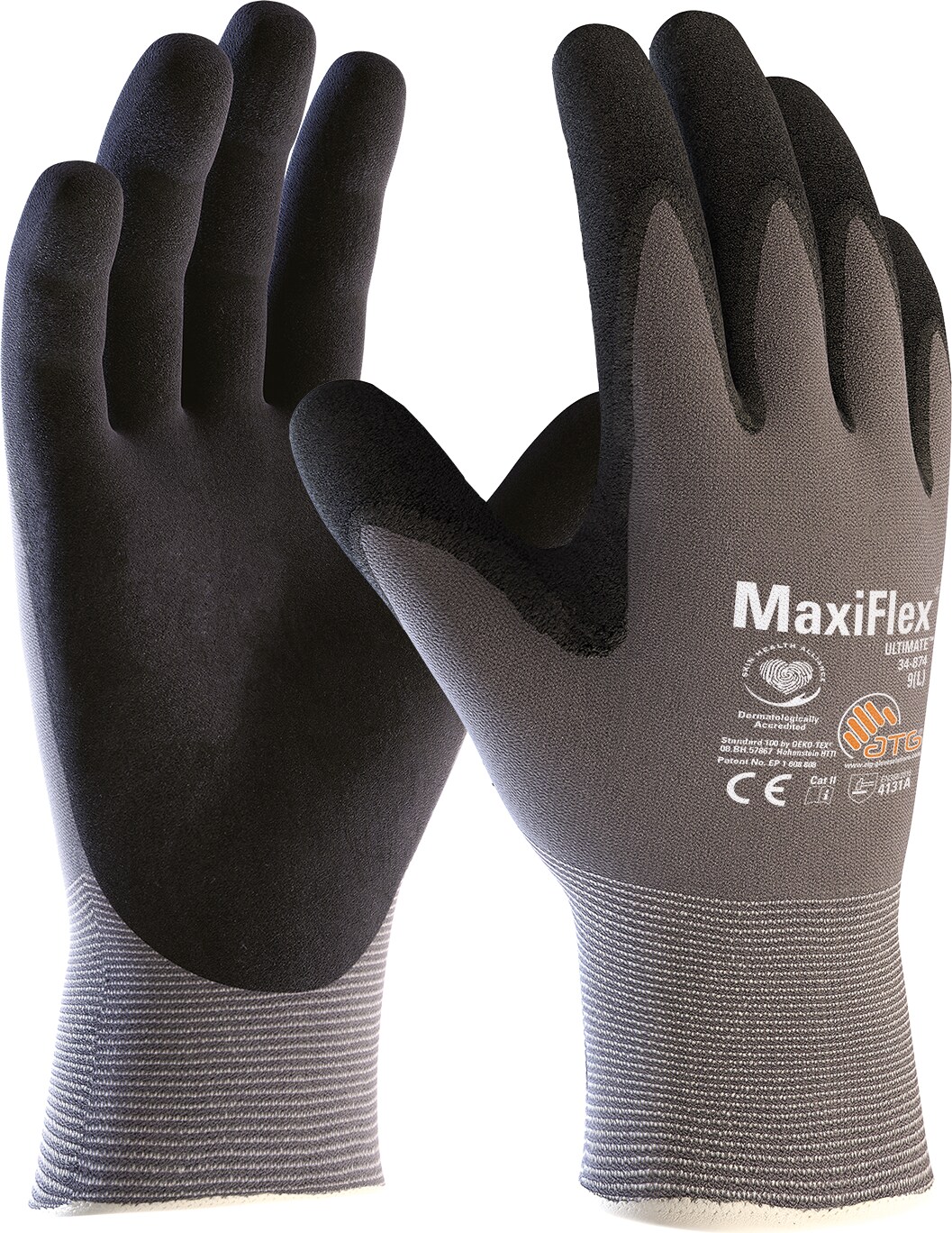 ATG® MaxiFlex® Ultimate™ 34-874 Arbeitshandschuhe grau/schwarz , Größe 8 (M)