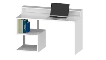 Web Furniture Scrivania ESSE Bianco Lucido  140cm con sopralzo