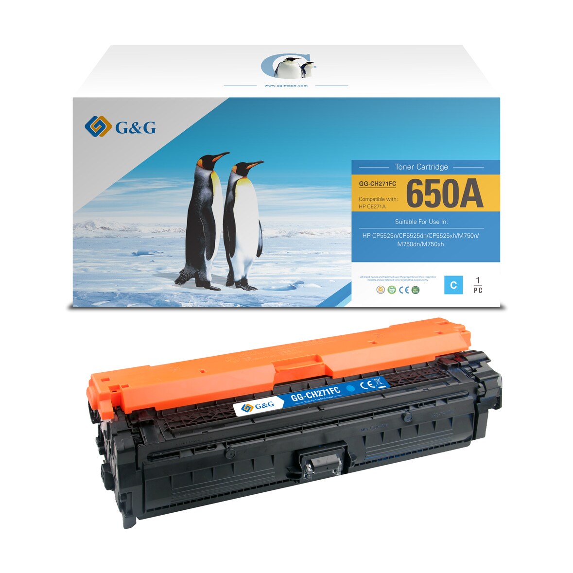 G&G CE271A toner compatibel met HP 650A Tonercartridge Cyaan 1 stuck (s) Huismerk