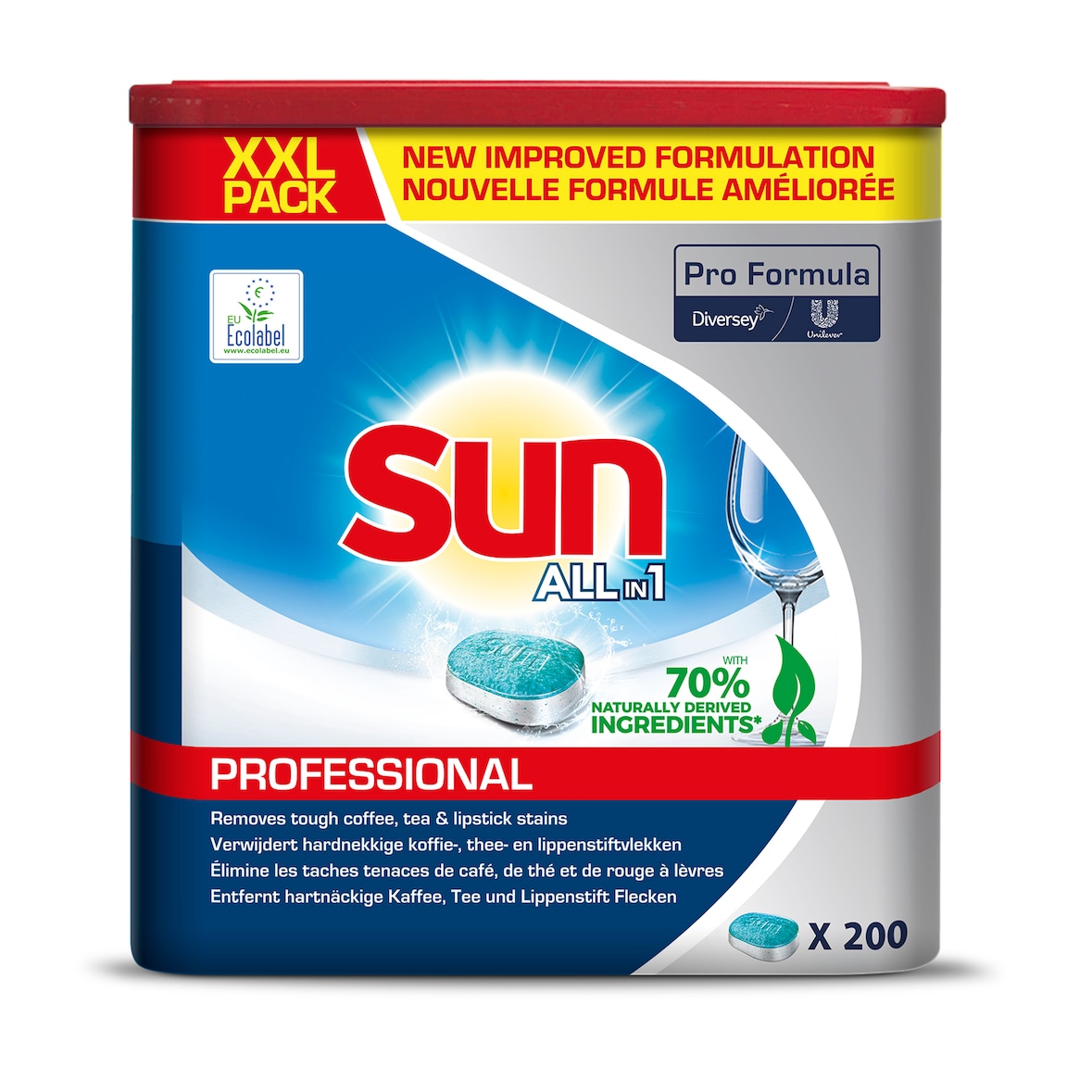 SUN PROFESSIONAL Boîte de 200 tablettes pour lave-vaisselle tout en un maxi pack