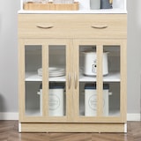 thumbnail of HOMCOM alacena de cocina con 4 puertas de vidrio, encimera abierta para microondas, cajón, estantes ajustables, 80x40x180 cm, blanco y natural