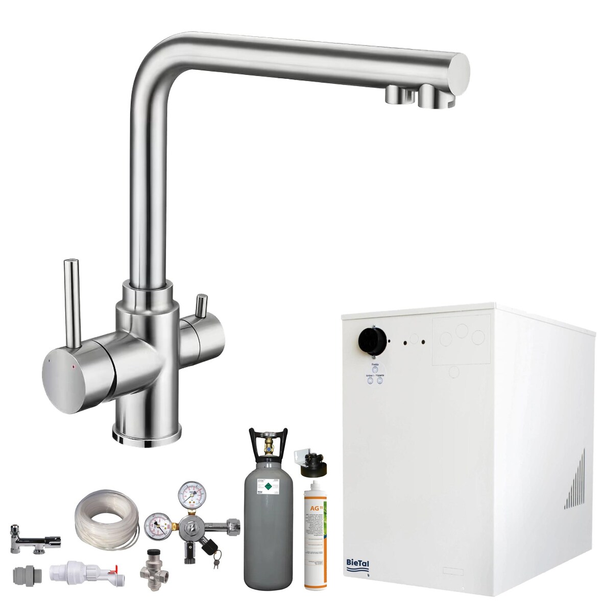 Tafelwassergerät BieTal® BT-30U Kühlung 3-Wege L Hahn Edelstahl Filter 6Kg CO2