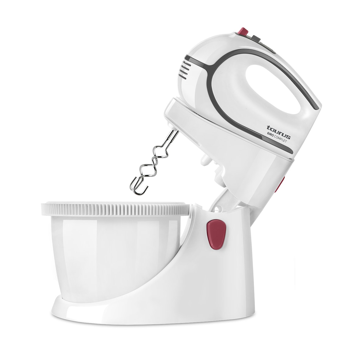 Taurus Giro Complet Batidora amasadora de 500W con bol de 2.5L, 5 velocidades + función turbo, 2 tipos de varillas: amasadoras y batidoras