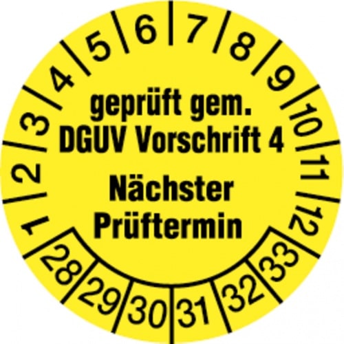 Dreifke® Prüfplakette, DGUV Vorschrift 4 Nächster Prüftermin, ge - 30 mm Folie selbstklebend, 10 St