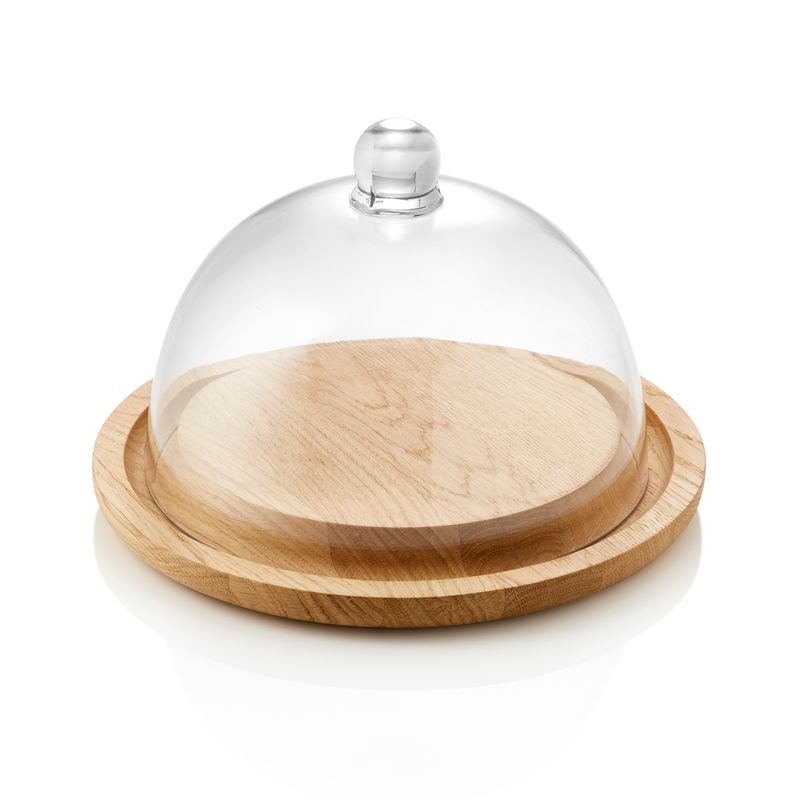 Kuppelhaube, PURE, Ø 21 cm, Höhe 16 cm, Polycarbonat + Buffetbrett, PURE, Ø 25,5 cm, Höhe 3 cm, Holz