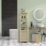 thumbnail of Estantería de baño de bambú estantería de almacenaje mueble de baño con 3 estantes y 1 cesto para ropa sucia desmontable 44x33x160 cm natural