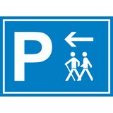 thumbnail of Wanderer Parkplatz mit Richtungspfeil links Schild waagerecht A6 (105x148mm)