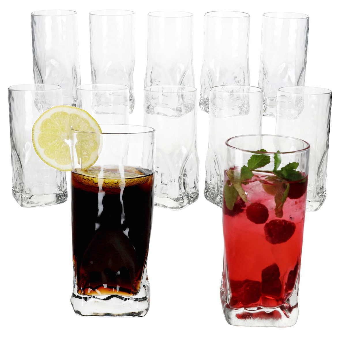 12x Frosty Longdrinkgläser 400ml Trink-Glas Cocktail Wasser dicker Boden Relief