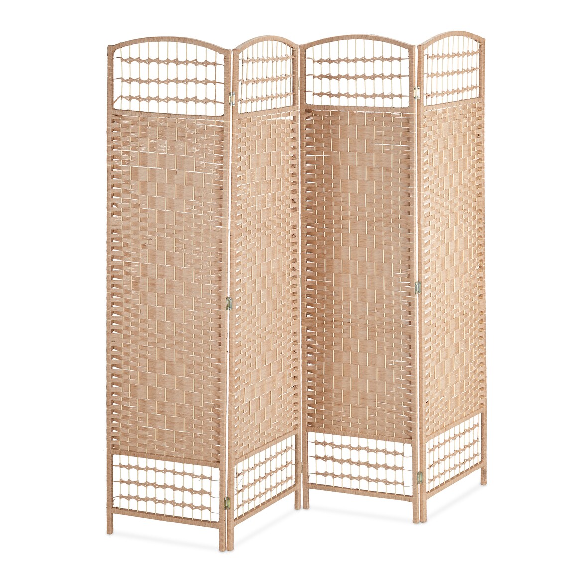 Relaxdays Paravent, 4-teilig, Raumtrenner faltbar, HxB 180x180 cm, Trennwand für innen, Papierseil, Bambusstreben, natur