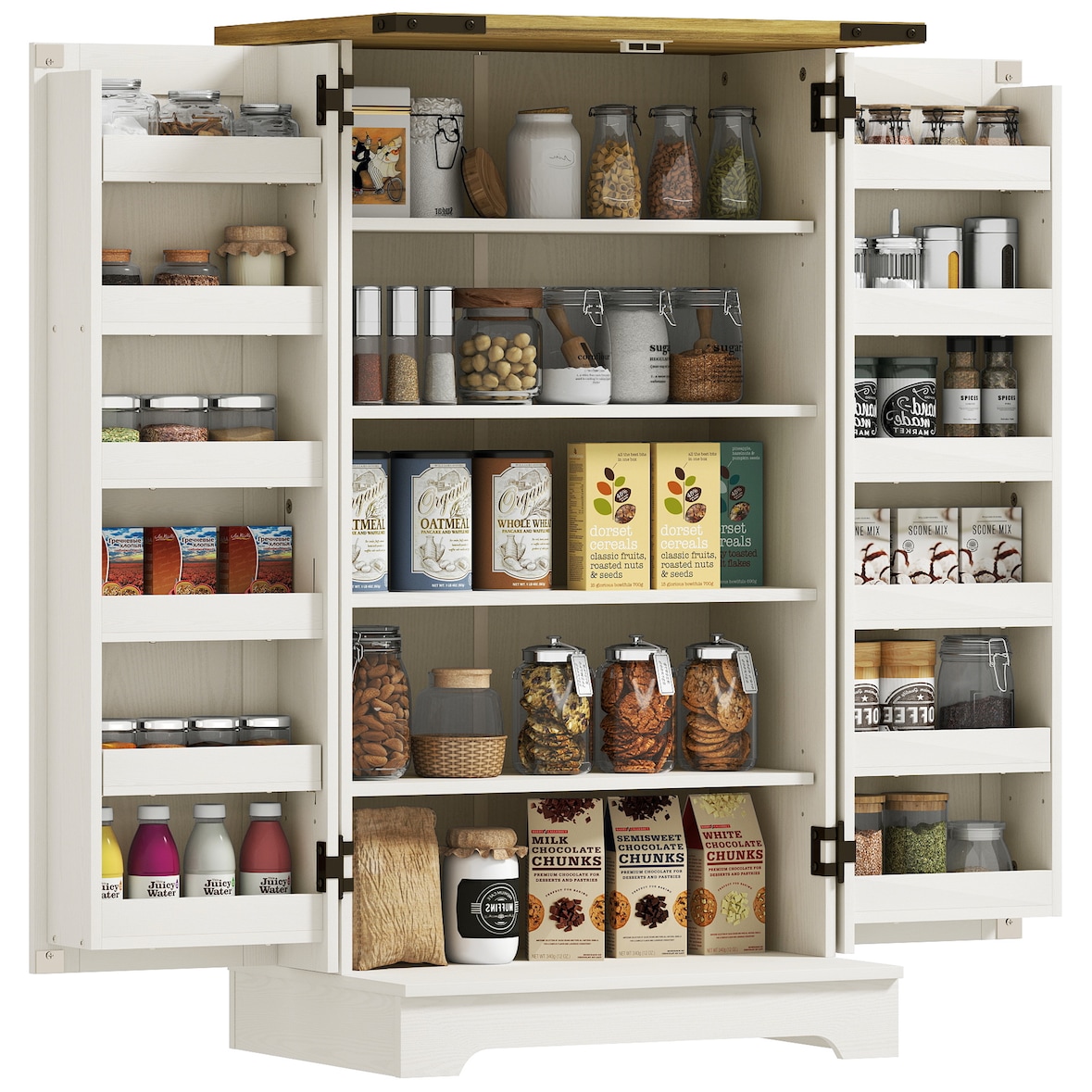 HOMCOM armario despensa cocina armario de cocina con 2 puertas y 16 estantes alacena rústica con estante ajustable 60x40x104 cm crema