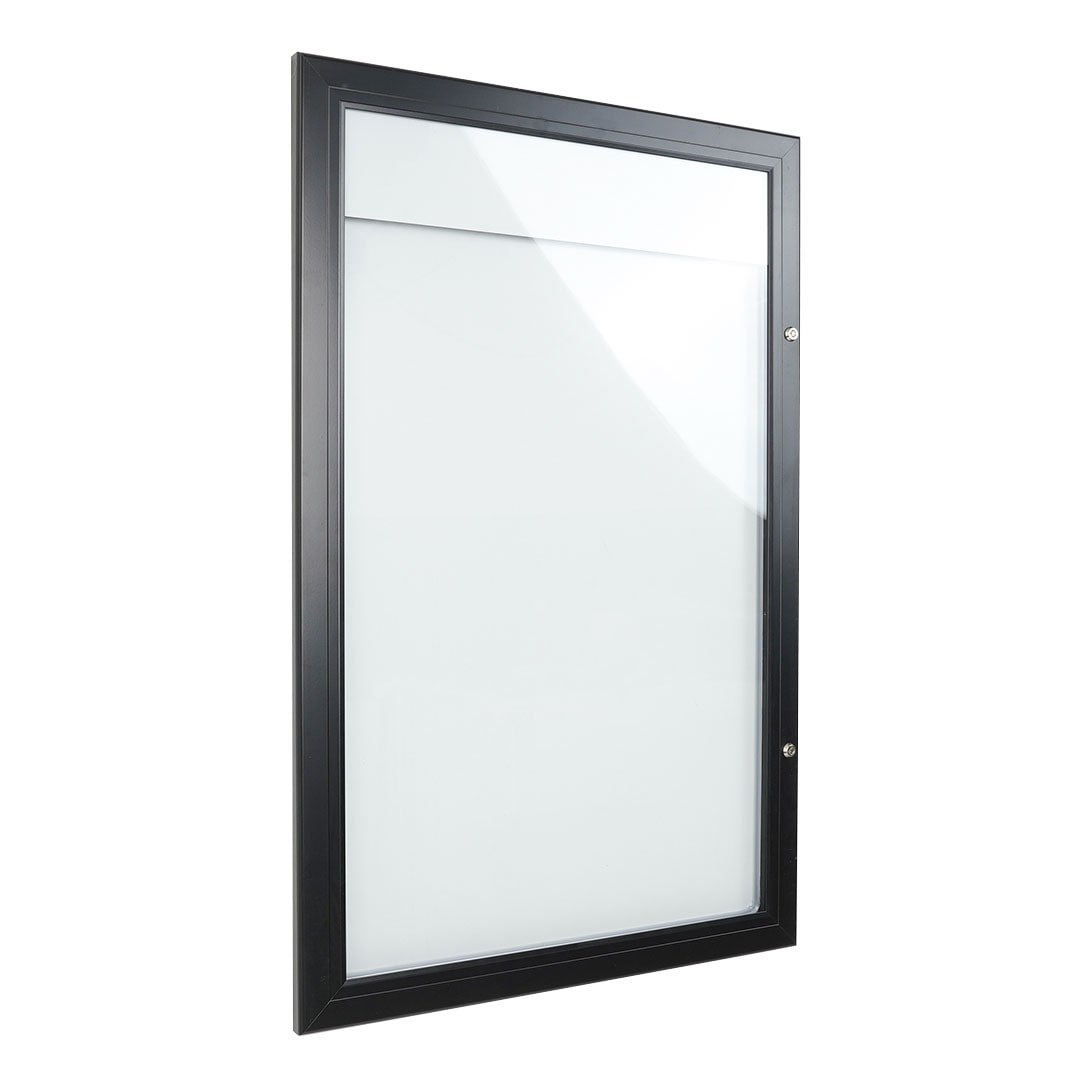 Danieli Store | Tablón de anuncios con cerradura | Tablones magnéticos de aluminio para exteriores con puerta abatible, acabado en negro (4xA4)