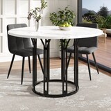 thumbnail of Essgruppe Esstisch Set 5 teilig Schwarz 100x100x74 cm mit 4 Stühlen MDF Marmoroptik Metallgestell, verstellbare Füße, modern