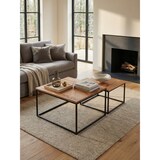 thumbnail of Wohnzimmertisch 2er Set Akazie Massivholz / Metall Beistelltisch Eckig, Design Couchtisch mit Metallbeine Sofatisch, Tischset 2-teilig