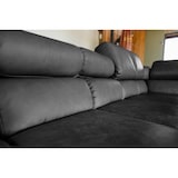 thumbnail of KAWOLA Sofá NELSON esquina sofá de cuero negro con extensión del asiento motorizado recamiere derecha