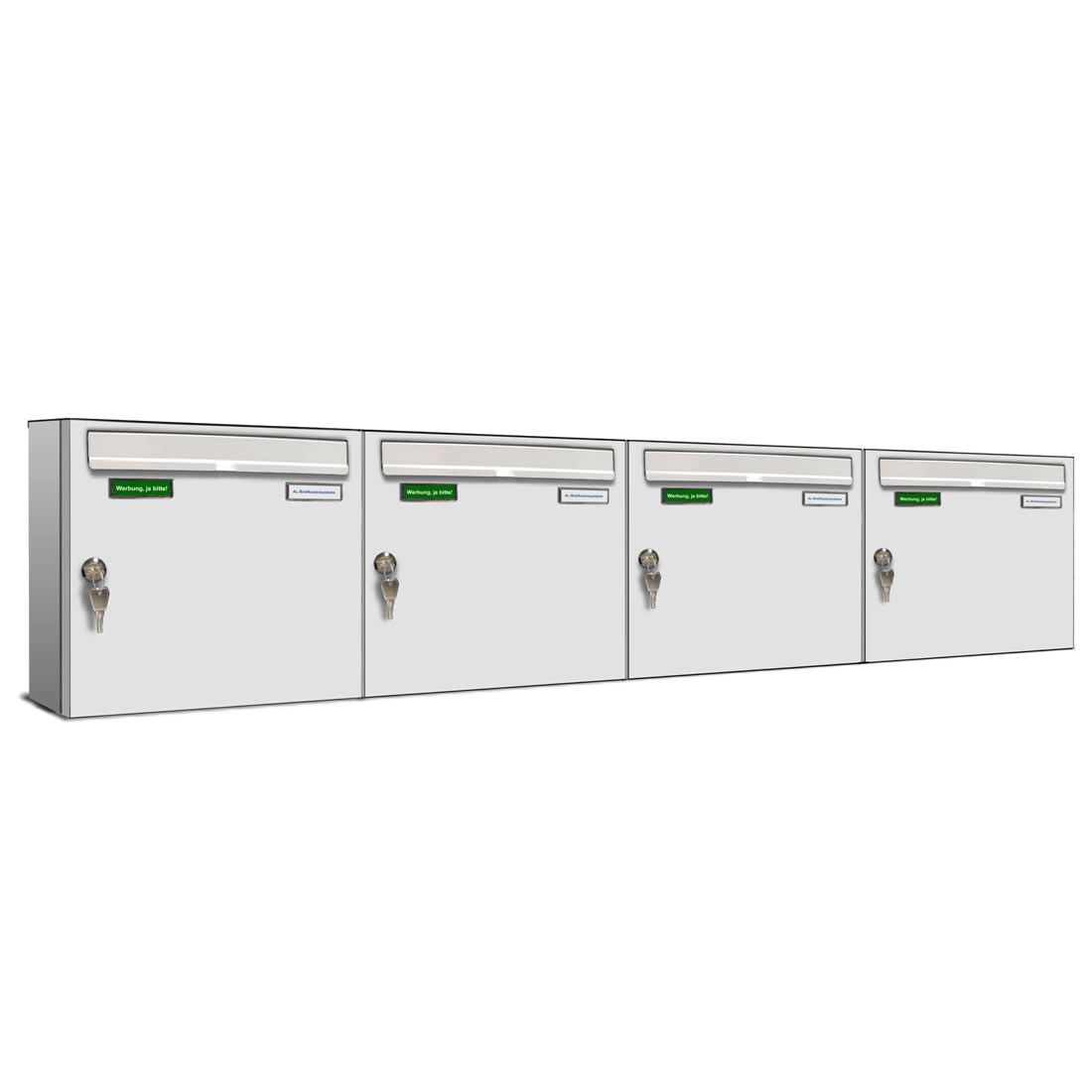 AL Briefkastensysteme 4 x Basic Wand Briefkasten RAL Farbe 9016 Verkehrs Weiss für Post A4, wetterfest, Artikelnummer: 431P4EA4P9016