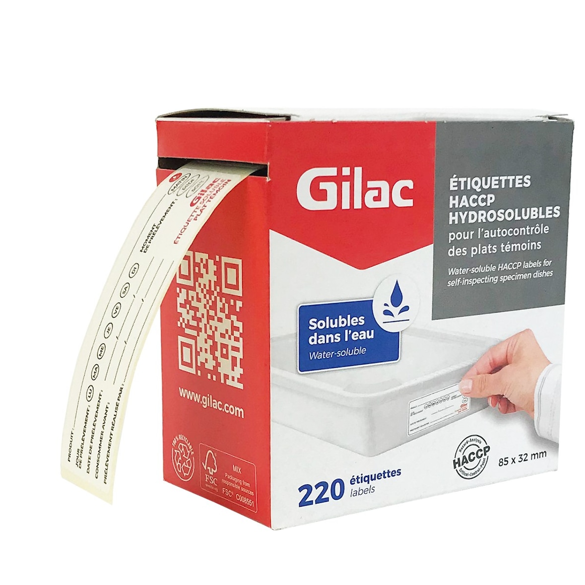 GILAC Étiquettes de traçabilité alimentaire hydrosolubles - boite de 220 - Blanc G902001