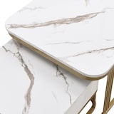 thumbnail of Merax Couchtisch Set Marmoroptik mit Schublade, Beistelltisch hochglanz, Satztisch,Wohnzimmertisch, Gold | Weiß