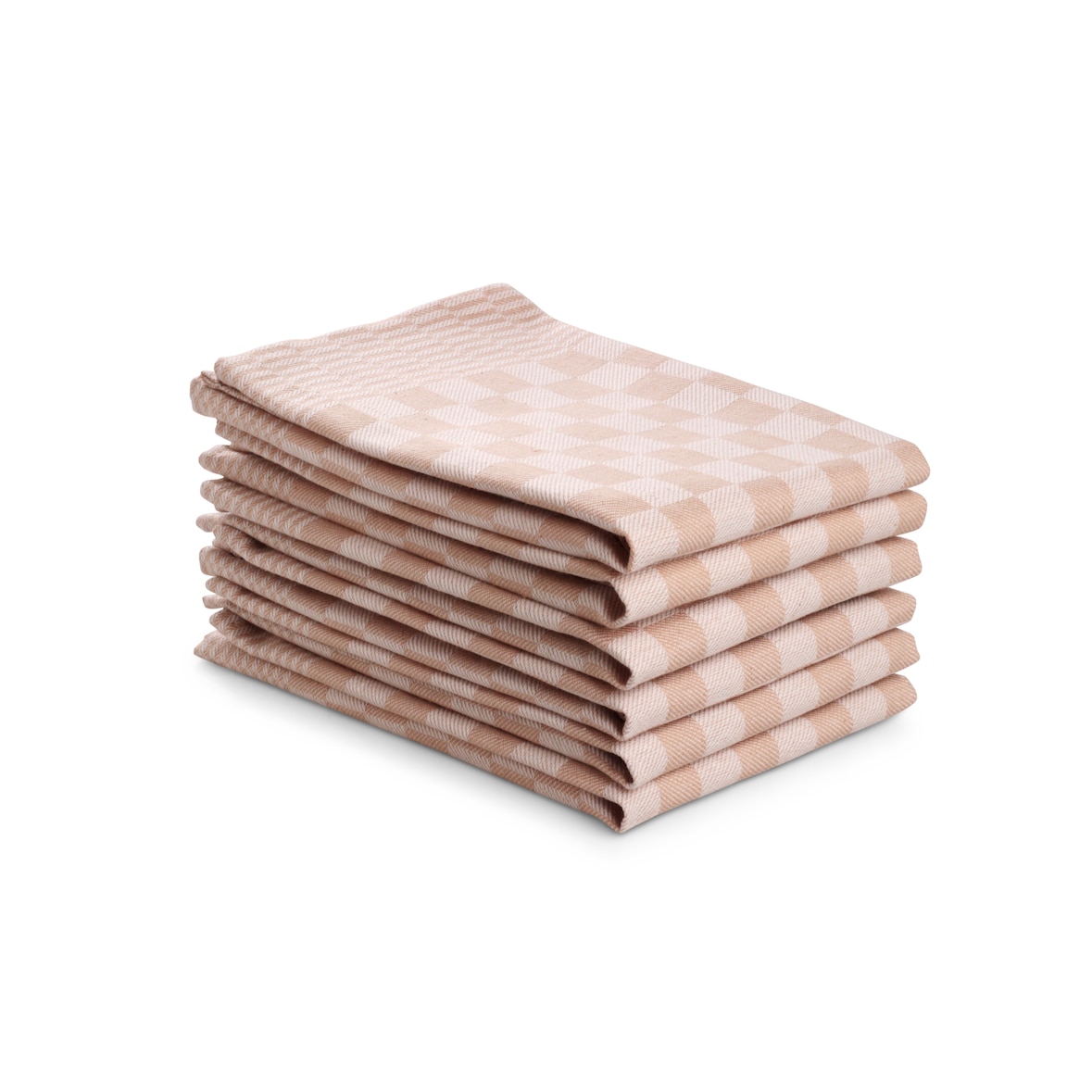 DoubleDry Theedoeken 6 st - 100% katoen - blokpatroon - geblokt - horeca ruit - zand