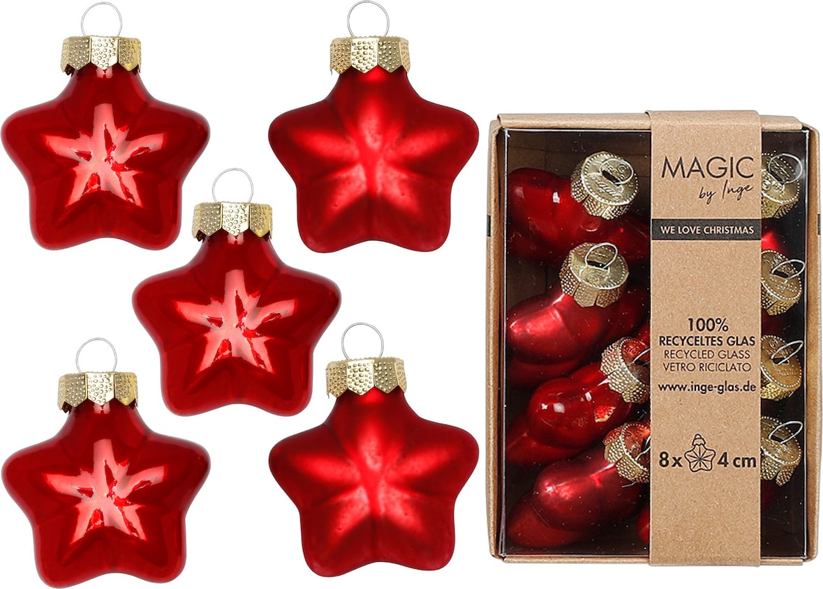 8 Christbaumschmuck Sterne 4cm Glas Christbaumkugeln matt & glänzend kleine Weihnachtskugeln Weihnachten Weihnachtsbaumschmuck Deko Classic Chianti