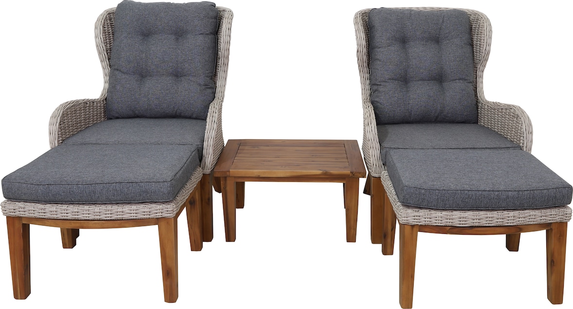 Tarrington House Set relax Kambuku, 2 persone, legno d'acacia/ PE rattan/ alluminio, 2 x poltrona, 2 x poggiapiedi, 1x tavolino, marrone / grigio